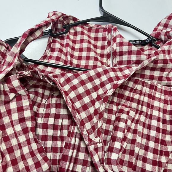 DOE & RAE Red and White Gingham Checked Cold Shoulder Butterfly Sleeve Blouse - Picture 16 of 17